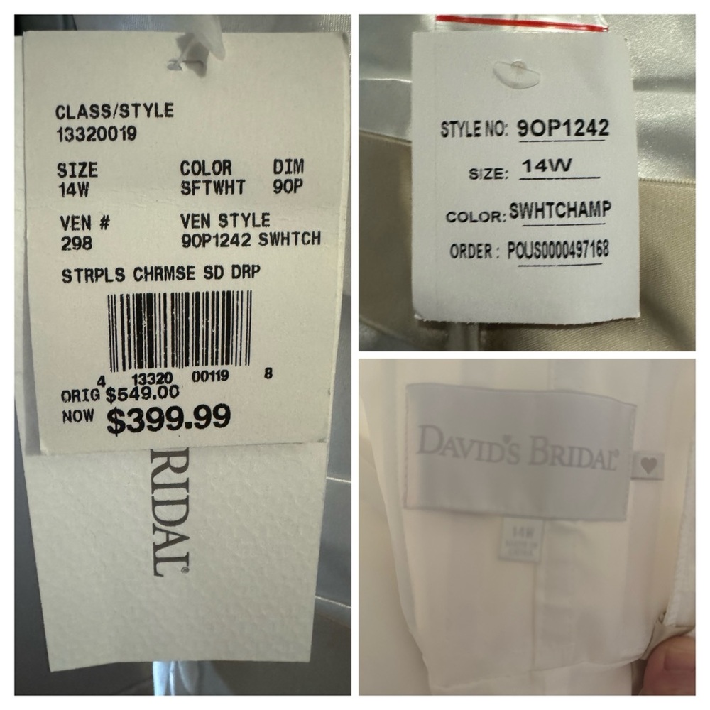 David's Bridal Strapless Charmeuse A-Line Size 14W Wedding Dress STYLE# 9OP1242 - Picture 15 of 16